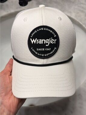 Wrangler White Baseball Cap with Black Logo Patch